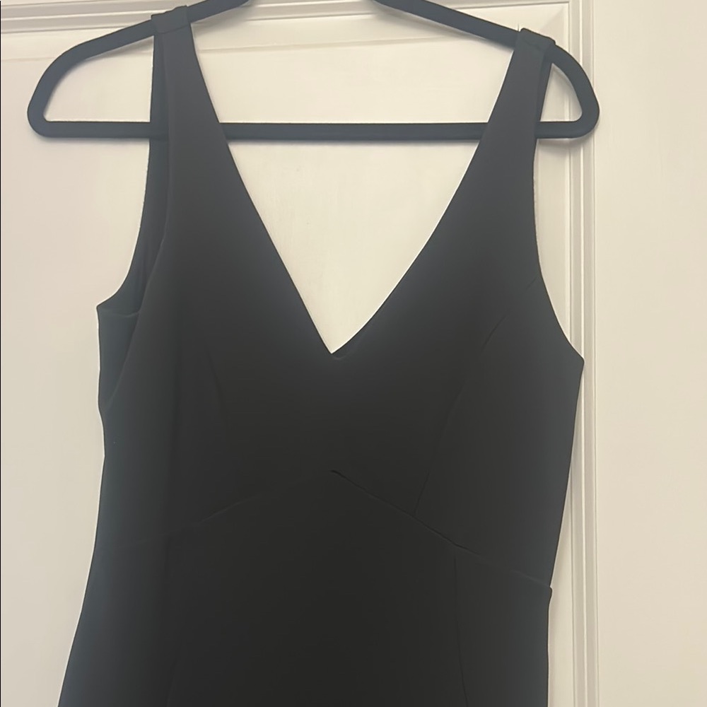 Lulu's Black Sheath Midi Dress V-Neck Sleeveless - Picture 3 of 4